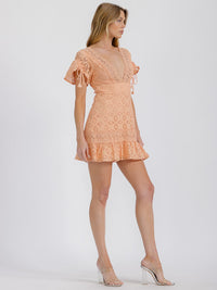 WOMEN'S SHORT SLEEVE V-NECK EYELET TRIM DETAILED MINI DRESS