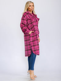 WOMEN'S LONG SLEEVE BUTTON UP POCKETS PLAID COAT