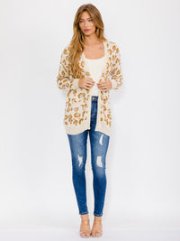 WOMEN'S LONG SLEEVE OPEN FRONT POCKETS ANIMAL PRINT CARDIGAN