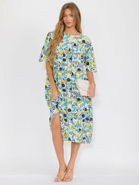 WOMEN'S SHORT SLEEVES TUNIC FLORAL MIDI DRESS