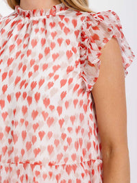 WOMEN'S RUFFLE SLEEVE MOCK NECK TIERED PRINTED TUNIC MINI DRESS