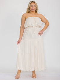 PLUS SIZE SLEEVELESS RUFFLE TRIM DETAILED ELASTIC WAIST MAXI DRESS