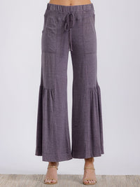 WOMEN'S ELASTIC WAIST FRONT POCKETS TIERED WIDE LEG PALAZZO PANTS