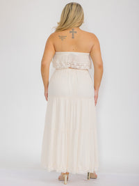 PLUS SIZE SLEEVELESS RUFFLE TRIM DETAILED ELASTIC WAIST MAXI DRESS