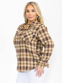 PLUS SIZE LONG SLEEVE BUTTON UP PLAID TOP