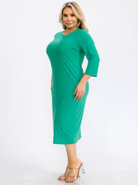 PLUS SIZE 3/4 SLEEVES SOLID MIDI DRESS