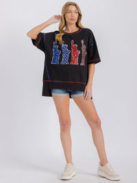 WOMEN'S SHORT SLEEVE HIGH-LOW PATRIOTIC PRINT SHIRT