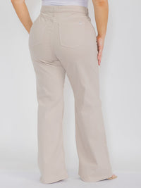 PLUS SIZE BUTTON CLOSURE POCKETS WIDE LEG PANTS