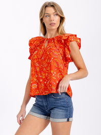WOMEN'S RUFFLE SLEEVES V-NECK FLORAL BLOUSE