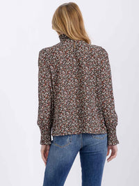 WOMEN'S LONG SLEEVE MOCK NECK FLORAL BLOUSE