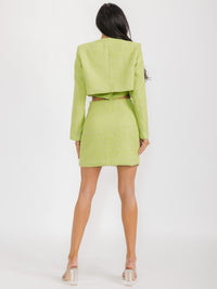 WOMEN'S LONG SLEEVE BLAZER WITH CROP TOP & BUTTON CLOSURE MINI SKIRT 3PC. SET