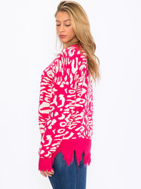 WOMEN'S LONG SLEEVES V-NECK PULLOVER COLORBLOCK ANIMAL PRINT SWEATER