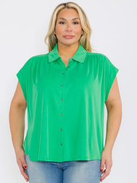 PLUS SIZE SHORT BUTTON UP BLOUSE TOP