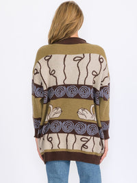 WOMEN'S LONG SLEEVES V-NECK PULLOVER COLORBLOCK MULTI PRINT SWEATER