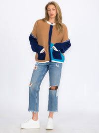 WOMEN'S LONG SLEEVES BUTTON UP COLORBLOCK CARDIGAN SWEATER