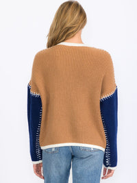 WOMEN'S LONG SLEEVES BUTTON UP COLORBLOCK CARDIGAN SWEATER