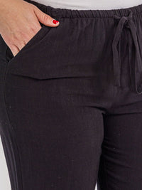 PLUS SIZE ELASTIC WAIST FRONT POCKETS WIDE LEG LINEN PANTS