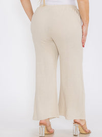 PLUS SIZE ELASTIC WAIST FRONT POCKETS WIDE LEG LINEN PANTS