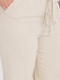 PLUS SIZE ELASTIC WAIST FRONT POCKETS WIDE LEG LINEN PANTS
