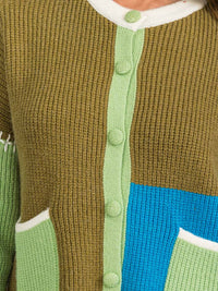 WOMEN'S LONG SLEEVES BUTTON UP COLORBLOCK CARDIGAN SWEATER