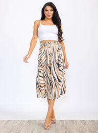 WOMEN'S BUTTON UP MULTI PRINT MIDI SKIRT