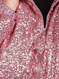 WOMEN'S LONG SLEEVES ZIP UP FRONT POCKETS PUFFER SEQUINS JACKET