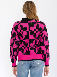 WOMEN'S LONG SLEEVE BUTTON CLOSURE FLOWER CARDIGAN SWEATER