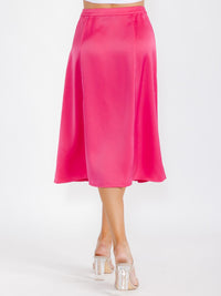 WOMEN'S ZIP UP SIDE SLIT SATIN MIDI SKIRT