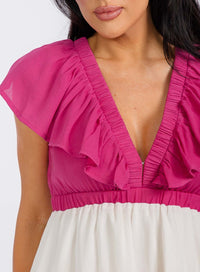 WOMEN'S SHORT SLEEVES V-NECK TIERED COLORBLOCK OPEN BACK MINI DRESS