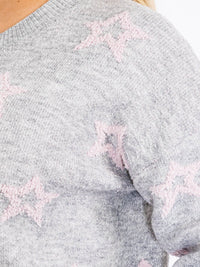 PLUS SIZE LONG SLEEVES PULLOVER COLORBLOCK STARS PRINT SWEATER