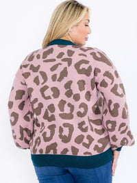 PLUS SIZE LONG SLEEVE ANIMAL PRINT PULLOVER COLORBLOCK SWEATER
