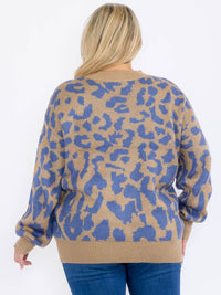PLUS SIZE LONG SLEEVE ANIMAL PRINT PULLOVER COLORBLOCK SWEATER
