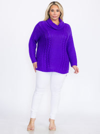 PLUS SIZE LONG SLEEVES PULLOVER TURTLE NECK SWEATER