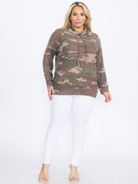 PLUS SIZE LONG SLEEVE CAMO PRINT PULLOVER TURTLE NECK SWEATER