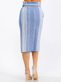 WOMEN'S BUTTON CLOSURE FRONT BELT TWO TONE SLIT MIDI SKIRT