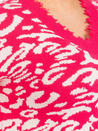 PLUS SIZE LONG SLEEVES V-NECK PULLOVER COLORBLOCK ANIMAL PRINT SWEATER