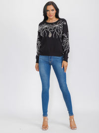 WOMEN'S LONG SLEEVE SEQUINS DETAILED PULLOVER SWEATER
