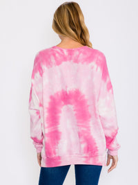 WOMEN'S LONG SLEEVES TIE DYE COLORBLOCK PULLOVER SWEATER