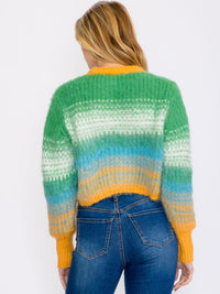 WOMEN'S LONG SLEEVES COLORBLOCK FUZZY PULLOVER SWEATER