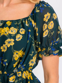 WOMEN'S SHORT SLEEVE ELASTIC WAIST FLORAL PRINT TOP