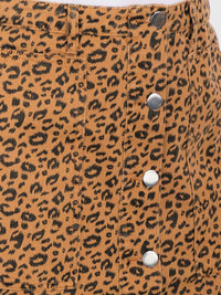 PLUS SIZE BUTTON UP FRONT POCKETS ANIMAL PRINT DENIM MINI SKIRT