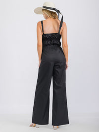 WOMEN'S SLEEVELESS RUCHED FRONT POCKETS WIDE LEG JUMPSUIT