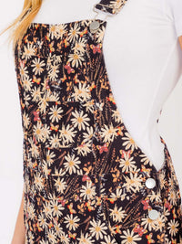 WOMEN'S SLEEVELESS POCKETS FLORAL PRINT CORDUROY WIDE LEG OVERALL