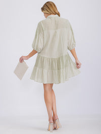 WOMEN'S 3/4 SLEEVE BUTTON UP FRONT POCKETS TIERED STRIPES MINI DRESS