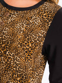 WOMEN'S 3/4 SLEEVE TUNIC FRONT POCKETS LEOPARD PRINT MAXI DRESS