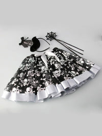 HALLOWEEN 3PC COSTUME SET WITH HEADBAND SACH AND TUTU SKULL PRINT