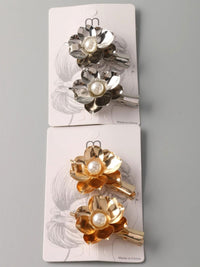 FASHION GOLD & SILVER FLOWER HAIR CLIPS