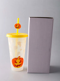 HALLOWEEN SPOOKY PUMPKIN CUP WITH LID AND STRAW