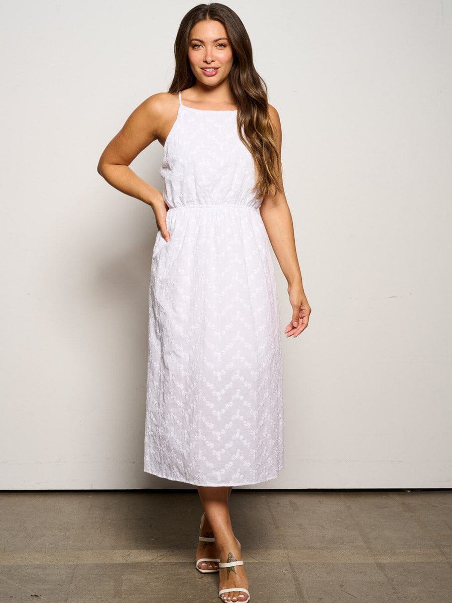 Women's Lightweight Floral Midi Dress with Waistband