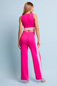 *******WOMEN'S SLEEVELESS CROP TOP & ELASTIC WAIST WIDE LEG PANTS COLORBLOCK 2PC. SET